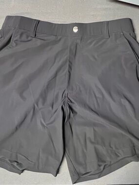 RHONE Black Athletic Shorts with Button Waist